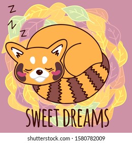 Vector illustration with a sleeping red panda