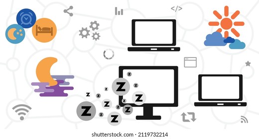 vector illustration of sleeping schedules and computer screens for working late night
