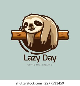 Vector Illustration. sleeping sloth logo design mascot logo animal. Flat cartoon style