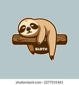 Ilustración vectorial. animal del logo de la mascota de diseño del logo de la sloth dormido. Estilo de caricatura plano