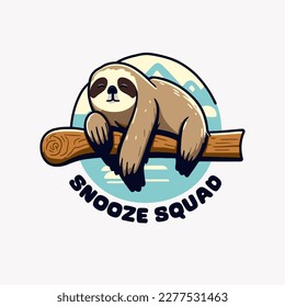 Vector Illustration. sleeping sloth logo design mascot logo animal. Flat cartoon style