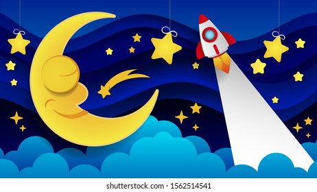 Vector Illustration Of Sleeping Smiling Moon In The Nightcap Vector Suitable For Greeting Card, Poster Or T-shirt Printing.