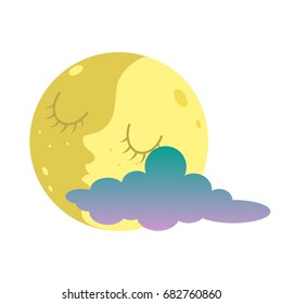 Vector illustration of sleeping smiling moon.