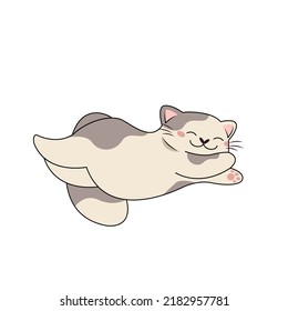 Vector illustration of a sleeping spotted cat. Relaxation. Cute pet. Great as a fashionable print for pajamas or T-shirts, postcards, stickers. Cartoon style