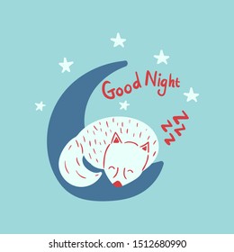 Vector illustration with sleepng fox-good night. Creative animal texture for fabric, wrapping, textile, wallpaper, apparel,card.