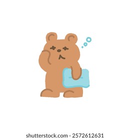 Vector illustration of sleepy bear character holding pillow