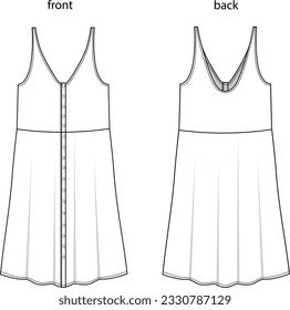 vector illustration of sleeveless women's summer dress with button front