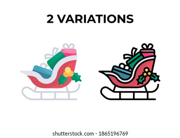 Vector illustration sleigh icon or logo black color two version with flat and lineal color design style