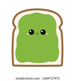 Vector illustration of a slice of avocado toast with a happy face. svg