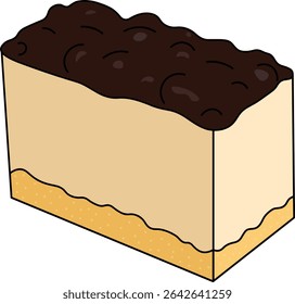 Ilustração vetorial de uma fatia de cheesecake de mirtilo com uma camada de queijo creme suave, crosta de biscoito dourado e uma cobertura rica de mirtilo.