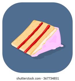 A vector illustration of a slice of cake with icing.
Portion of Sweet dessert cake with jam.
Food anniversary or birthday cake celebration concept.