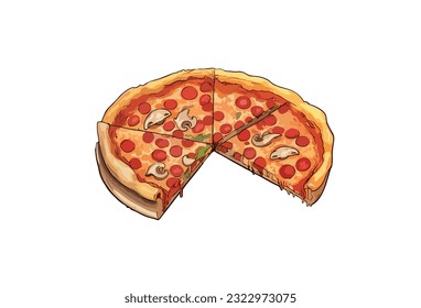 Vector illustration of a slice of cartoon pizza isolated on white background