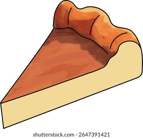 Ilustração vetorial de uma fatia de delicioso cheesecake caseiro queimado