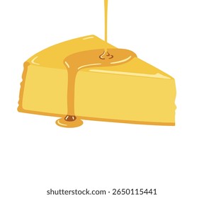 Ilustração vetorial de uma fatia de pudim de flan ou caramelo com gotejamento de xarope, perfeito para projetos com tema de sobremesa.