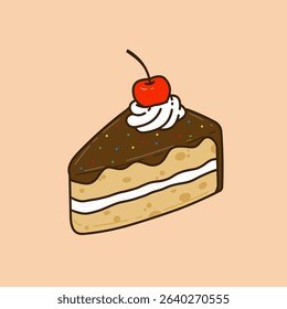Vector Illustration of a Slice of Gooey Chocolate Cake