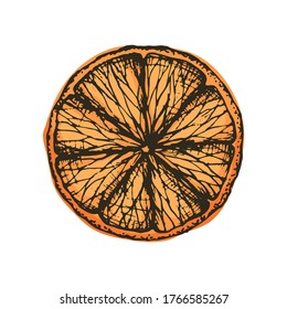 Recorte de imagen vectorial de naranja en estilo de dibujo a mano alzada. Frutas secas, ingredientes para el vino a la parrilla y compota. Trozo de naranja
