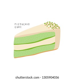 vector illustration of slice of pistachio cake on white background in simple cute style. can be used like sticker or for greeting cards or invitations