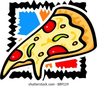 A vector illustration of a slice of pizza.