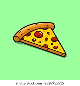 Vector illustration of a slice of pizza on green background