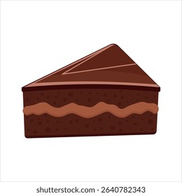 Vector illustration of a slice of rich chocolate cake with frosting on white background. Perfect for World Chocolate Day, dessert menus, kids products, bakery branding, packaging, and decoration