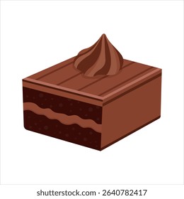 Vector illustration of a slice of rich chocolate cake with frosting on white background. Perfect for World Chocolate Day, dessert menus, kids products, bakery branding, packaging, and decoration