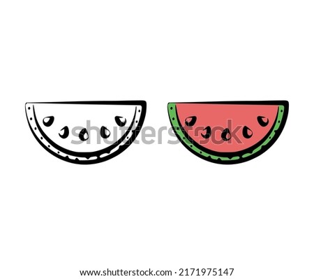 Vector illustration of a slice of watermelon in a hand drawn style on a white background