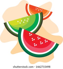  vector illustration slice of watermelon, orange and kiwi on an abstract background