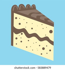 Vector Illustration of a Slice of Yellow Cake with Chocolate Frosting in a Festive and Fun Style