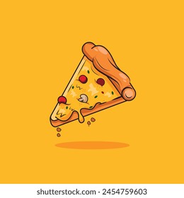 Vector illustration of slice yummy pizza , meat and cheese toping  