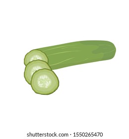 Vector illustration of sliced cucumber into pieces. salad, vegetable fruit.