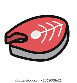 vector illustration of sliced fish, salmon steak on a grill, isolated on white background