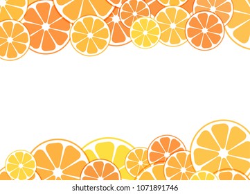 Vector illustration of sliced halves of citrus fruits oranges and tangerines. Template Design background.  For business projects banner, brochure, layout, flyer.