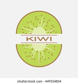 Vector Illustration of a sliced kiwi with text.