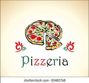 A vector illustration of a sliced pizza.