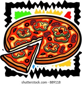 A vector illustration of a sliced pizza.