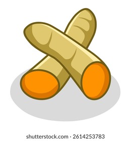 Vector illustration of sliced ​​turmeric root, also known as Curcuma longa. Suitable for herbal, spice, health and culinary themed designs.