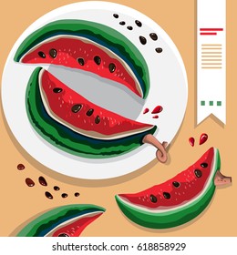 Vector illustration with slices of watermelon on a plate.