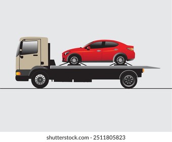 Ilustración vectorial de un camión deslizante para transportar automóviles rotos.