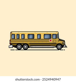 Ilustração vetorial de um ônibus escolar ligeiramente modificado adequado para livros de imagens infantis, complementando desenhos de ilustração e adesivos