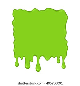 Vector illustration - slime drips and flowing. Abstract green splash liquid. Halloween banner in cartoon style. Stain shape isolated on white background