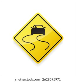 Ilustración vectorial de una señal de tráfico resbaladiza cuando está mojada, advirtiendo a los conductores de las condiciones peligrosas de la carretera