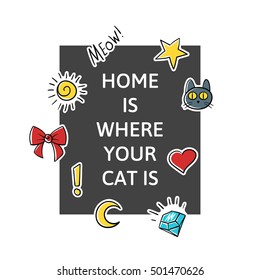 Vector illustration of slogan "Life is full of beauty" with fashion patch and pins. T-shirt print. 