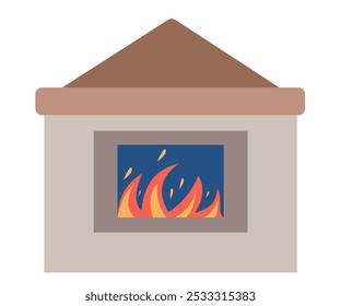 Vector illustration of a sloped-roof fireplace with flames, designed to complement cozy interiors and warm home decor themes.