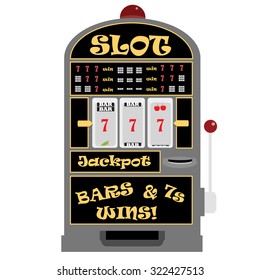 Vector illustration slot machine with symbols cherry, seven and bar. Lucky seven. Winning on seven