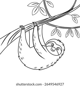 Ilustração vetorial de preguiça isolada sobre fundo branco. Para crianças colorir livro.