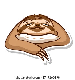 Vector illustration of a sloth on a pillow