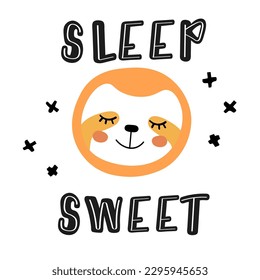Vector illustration with sloth.Tropical jungle cartoon creatures.Pastel animals background.Cute natural design for fabric, childrens clothing,textiles,wrapping paper.