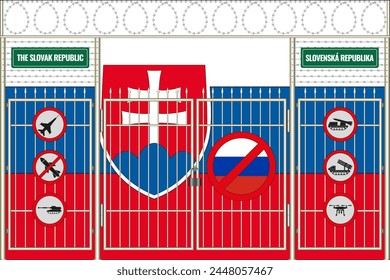 Vector illustration of Slovakia flag under lattice. The concept of isolationism.  No war.
