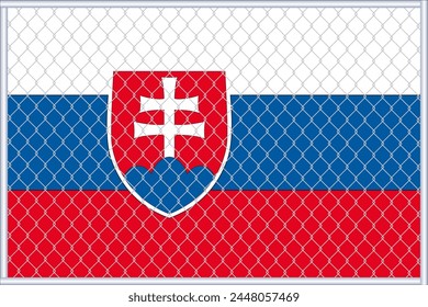 Vector illustration of Slovakia flag under lattice. The concept of isolationism.  No war.
