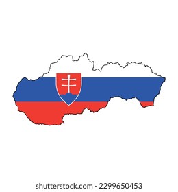 Vector illustration of slovakia map overlaid with the national flag, highlighting the country's geographic outline combined with its national colors.